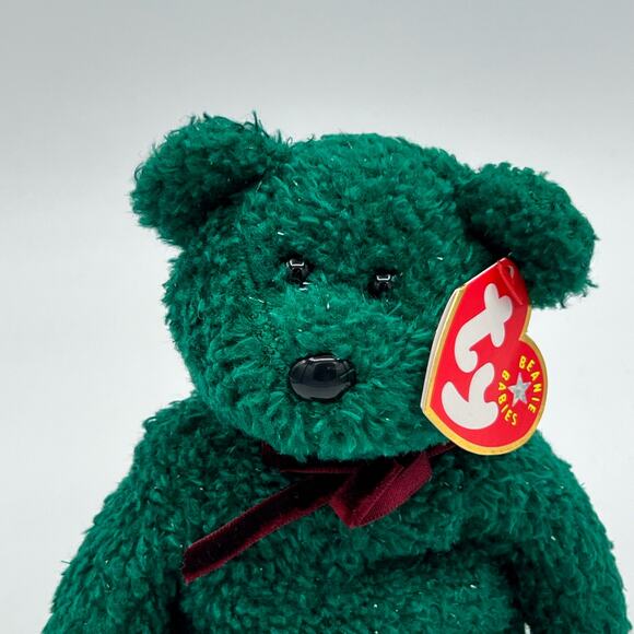 TY Beanie Baby Green Fuzzy 2001 Holiday Teddy PE Pellets Vintage Collectible - Picture 2 of 9